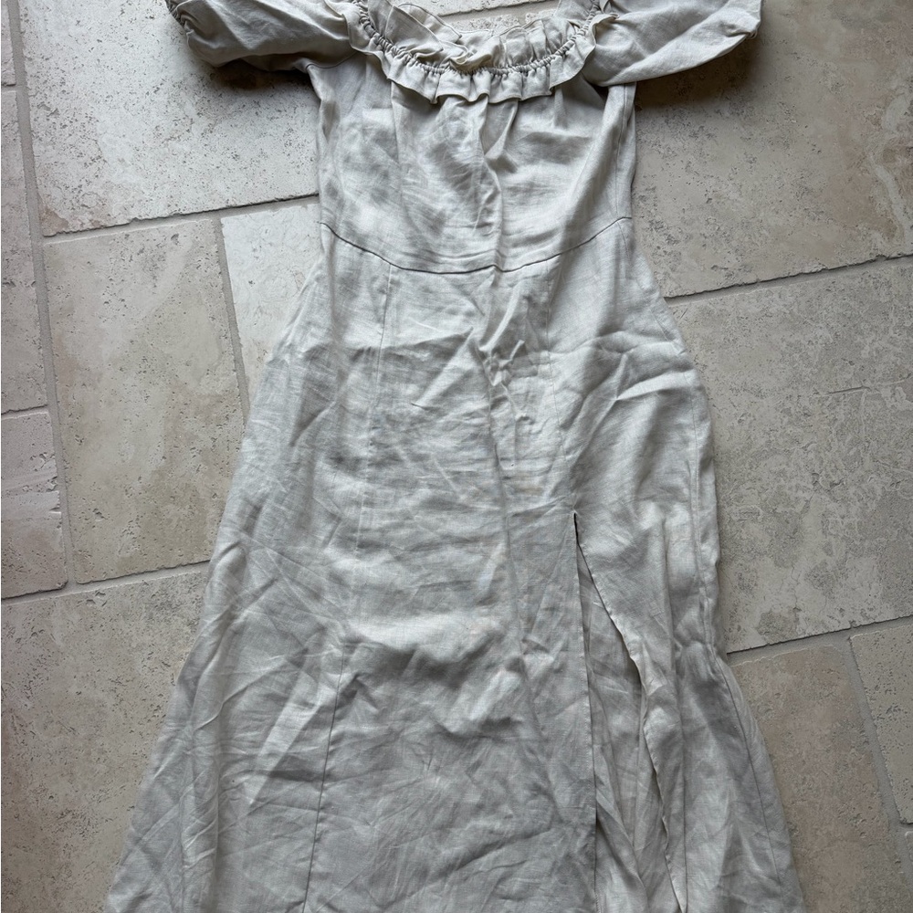 Reformation Cream Linen Ruffle-Neck Maxi Dress
